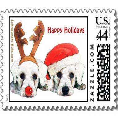 christmas schnauzers, schnauzer stamp, schnauzer postage