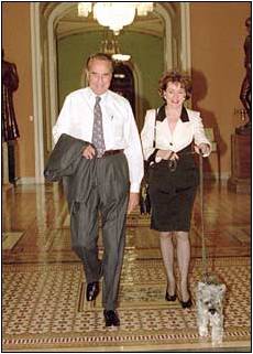 Elizabeth and Bob Dole with Mini Schnauzer Leader