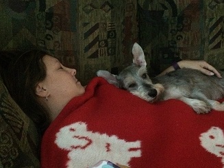 Riley snuggled up with his mom